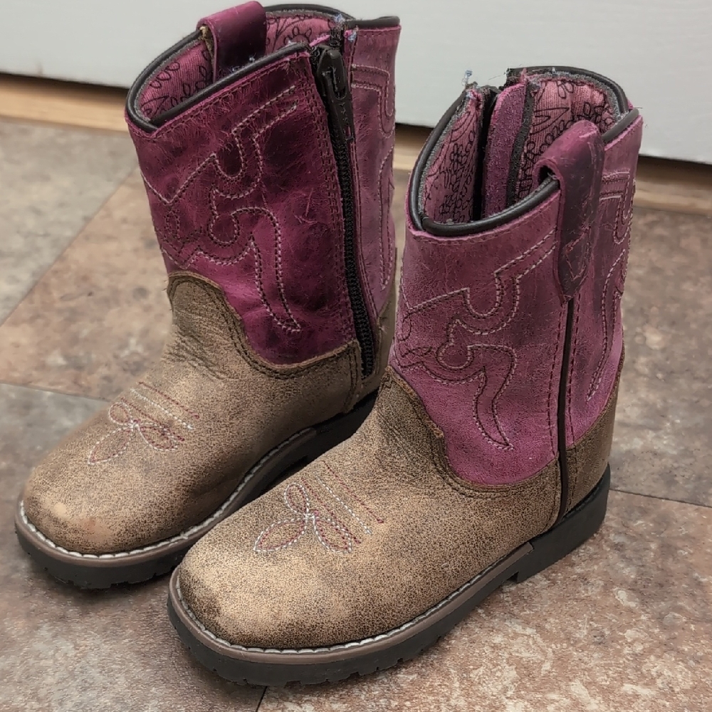 Shyanne Pink and Brown Paisley Kid's Cowgirl Boots